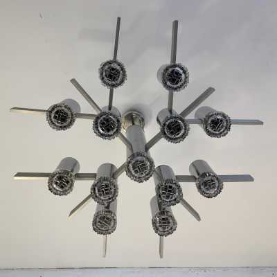 chandelier metal chrome glass sciolari stilkronen italy germany 1970