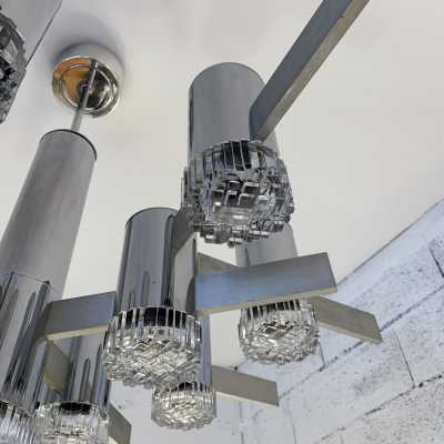 chandelier metal chrome glass sciolari stilkronen italy germany 1970