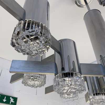 chandelier metal chrome glass sciolari stilkronen italy germany 1970