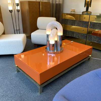 Coffee table lacquer brass guy lefevre maison jansen france 1970