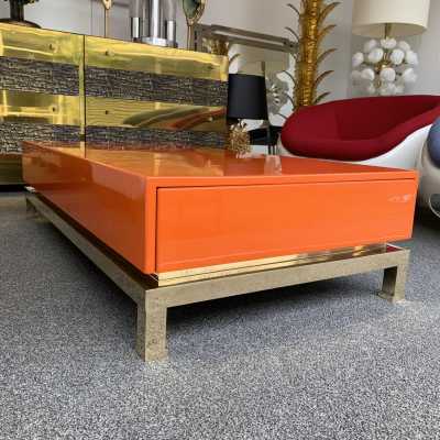 Coffee table lacquer brass guy lefevre maison jansen france 1970