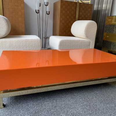 Coffee table lacquer brass guy lefevre maison jansen france 1970