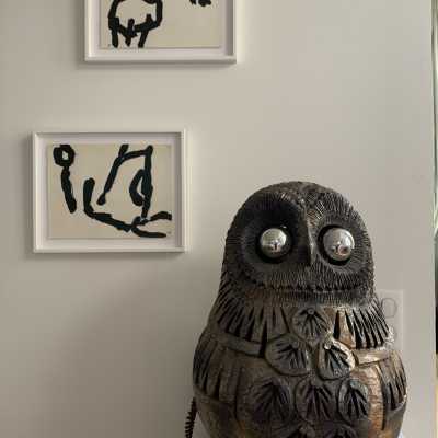 large ceramic owl by Huguette Bessone