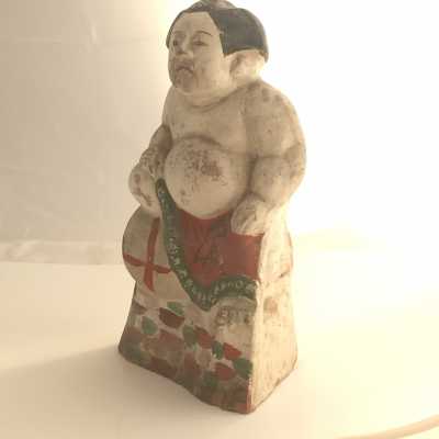 Large painted terracotta sumo sculpture
