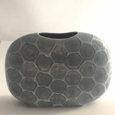 Sculptural ceramic vase with beautiful blue gray enamel - Japan