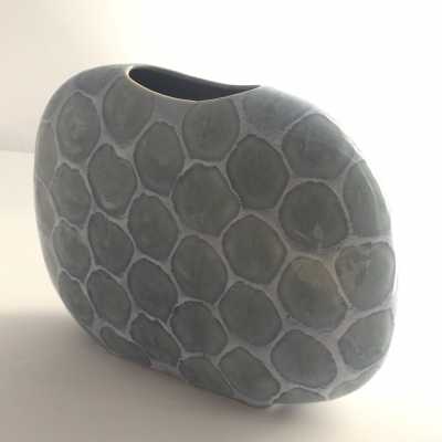 Sculptural ceramic vase with beautiful blue gray enamel - Japan