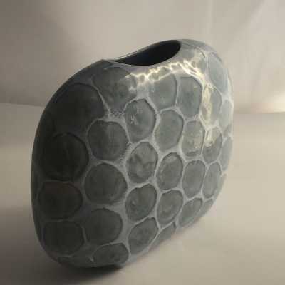 Sculptural ceramic vase with beautiful blue gray enamel - Japan
