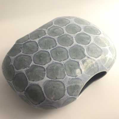 Sculptural ceramic vase with beautiful blue gray enamel - Japan