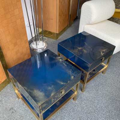 side tables side tables pair lacquer brass maison jansen france 1970