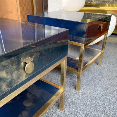 side tables side tables pair lacquer brass maison jansen france 1970