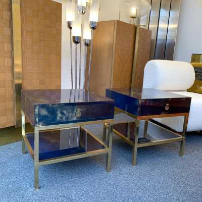 side tables side tables pair lacquer brass maison jansen france 1970