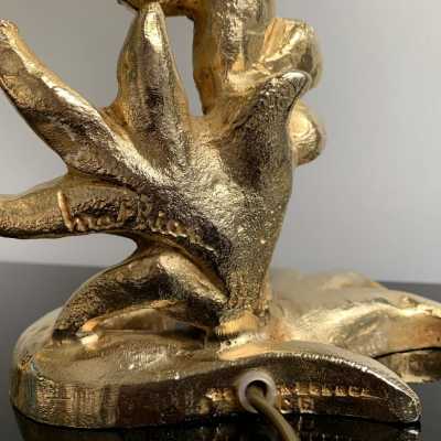 lamps pair bronze golden metal fondica mathias france 1990