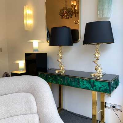 lamps pair bronze golden metal fondica mathias france 1990