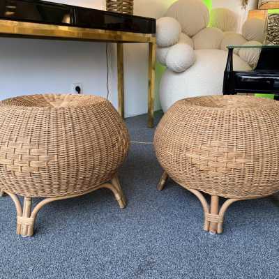 rattan stools poufs 1970 1980