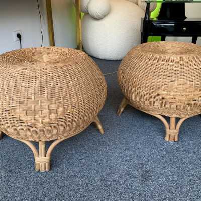 rattan stools poufs 1970 1980