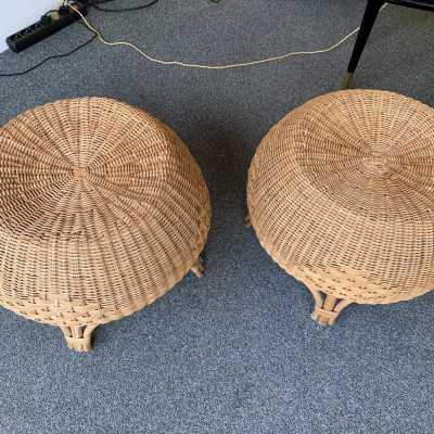 rattan stools poufs 1970 1980