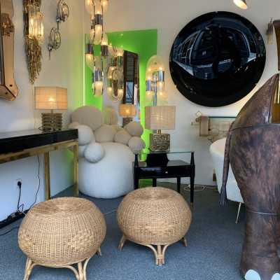 rattan stools poufs 1970 1980