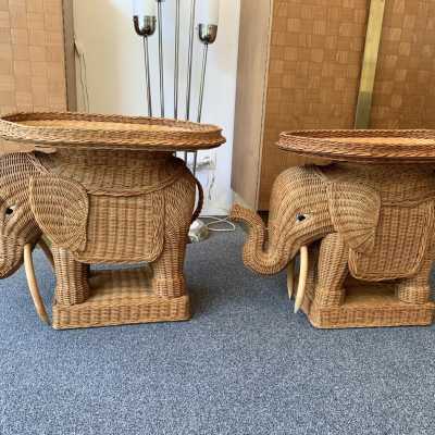 end tables sofa elephant pair rattan france 1970