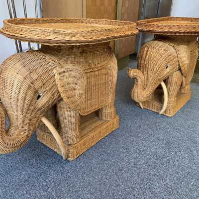 end tables sofa elephant pair rattan france 1970
