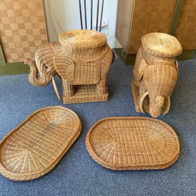 end tables sofa elephant pair rattan france 1970