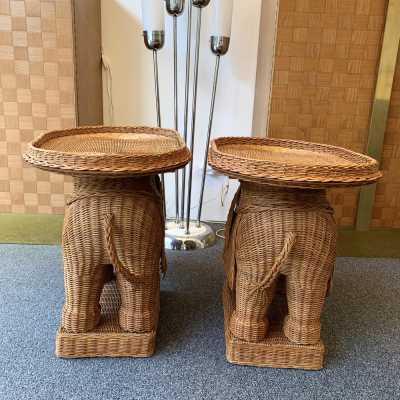 end tables sofa elephant pair rattan france 1970