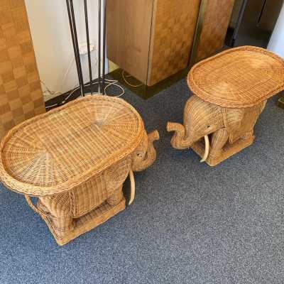 end tables sofa elephant pair rattan france 1970