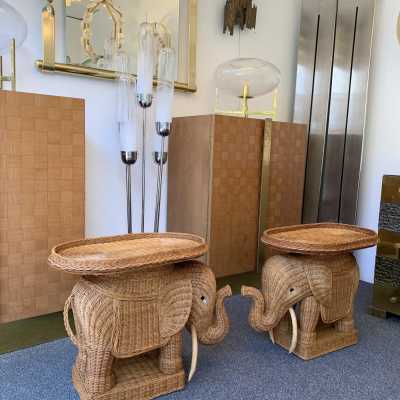 end tables sofa elephant pair rattan france 1970