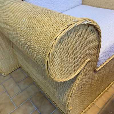 Rattan armchairs raffia italy club 1970