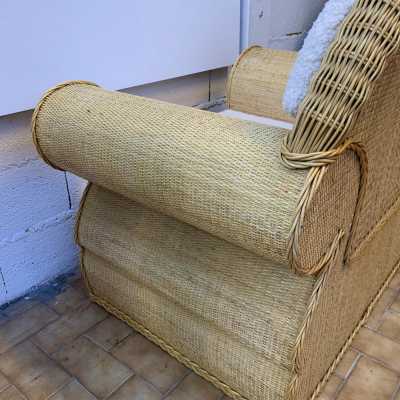 Rattan armchairs raffia italy club 1970