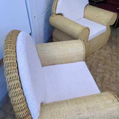 Rattan armchairs raffia italy club 1970