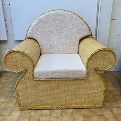 Rattan armchairs raffia italy club 1970