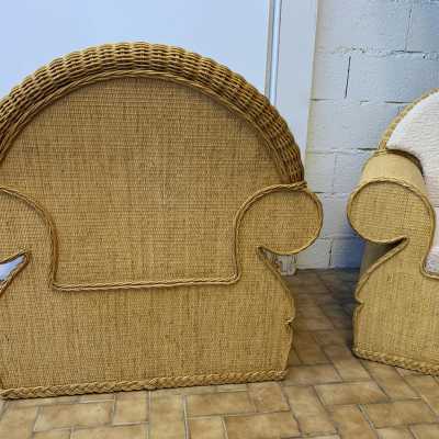 Rattan armchairs raffia italy club 1970