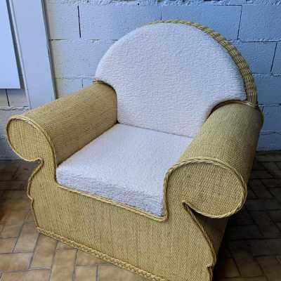 Rattan armchairs raffia italy club 1970