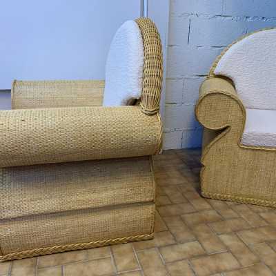 Rattan armchairs raffia italy club 1970