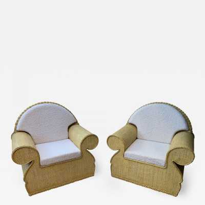 Rattan armchairs raffia italy club 1970