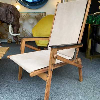 folding armchairs pair wood leather suede 1950 1960
