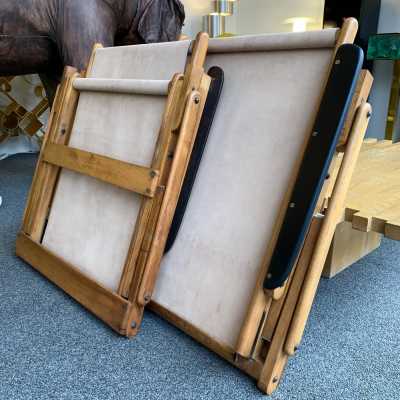 folding armchairs pair wood leather suede 1950 1960