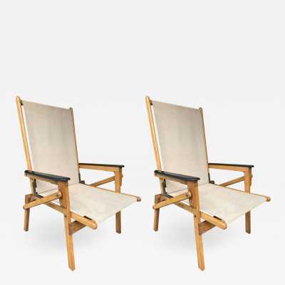 folding armchairs pair wood leather suede 1950 1960
