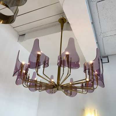 chandelier brass plexiglass stilux italy 1950 1960