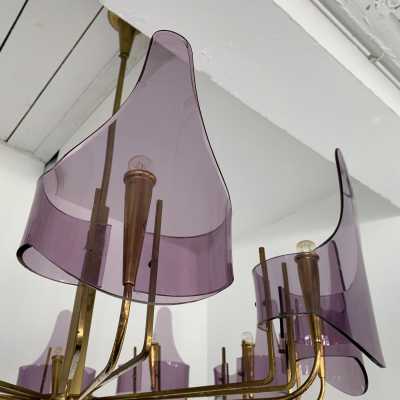 chandelier brass plexiglass stilux italy 1950 1960