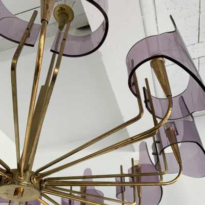 chandelier brass plexiglass stilux italy 1950 1960
