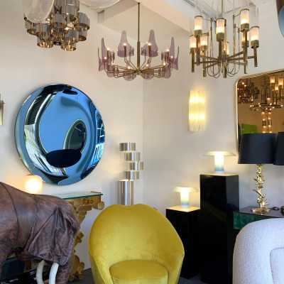chandelier brass plexiglass stilux italy 1950 1960
