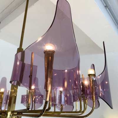 chandelier brass plexiglass stilux italy 1950 1960