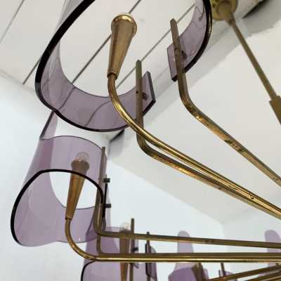 chandelier brass plexiglass stilux italy 1950 1960