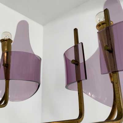 chandelier brass plexiglass stilux italy 1950 1960