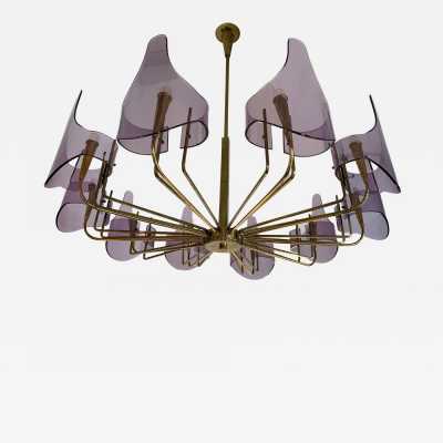 chandelier brass plexiglass stilux italy 1950 1960