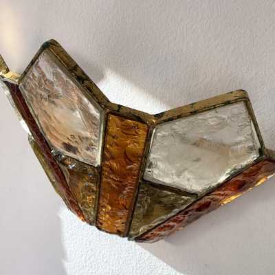 sconces pair wrought iron gilded longobard glass poliarte italy 1970