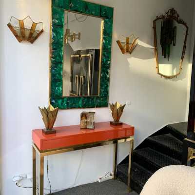 sconces pair wrought iron gilded longobard glass poliarte italy 1970