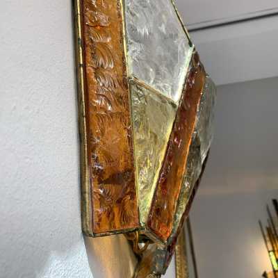 sconces pair wrought iron gilded longobard glass poliarte italy 1970