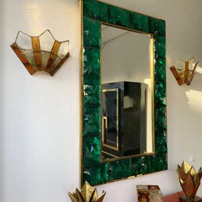 sconces pair wrought iron gilded longobard glass poliarte italy 1970
